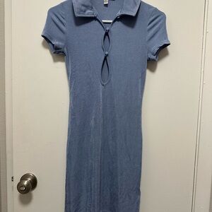 Urban Outfitters Light Blue collar dress with tie button  detail